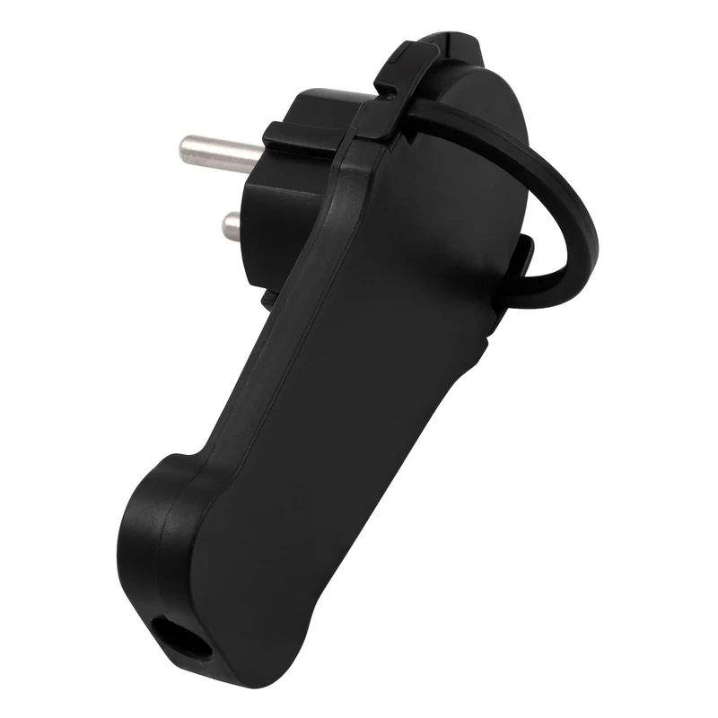 Extra Flacher Wiederanschließbarer Schutzkontakt-Winkelstecker, 250V/16A, Schwarz/Weiß