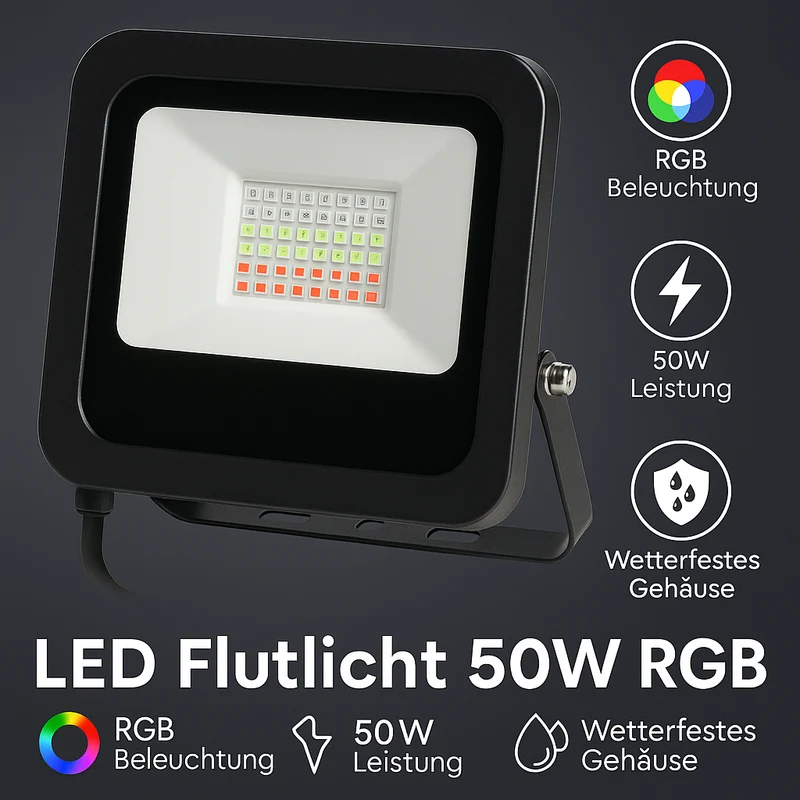 LED Flutlicht 50W RGB – Robuster Außenstrahler mit Farbwechsel und 25.000h Lebensdauer