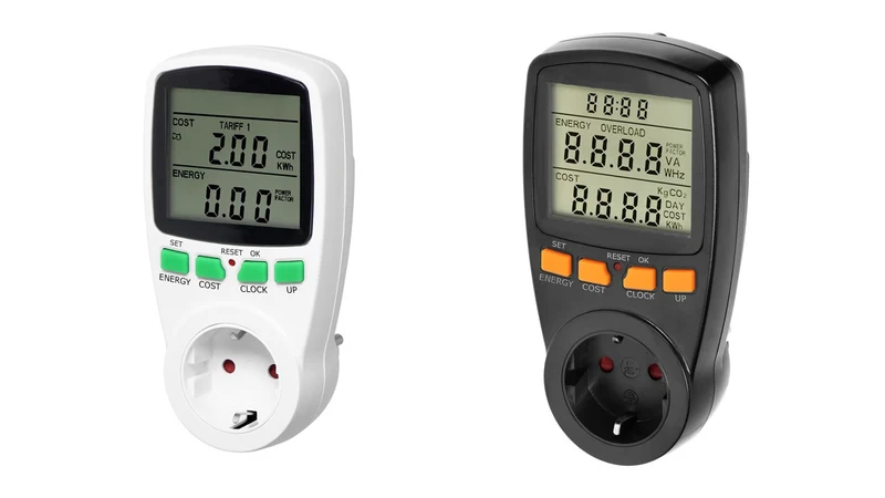 Zweitarif-Leistungsmesser mit LCD-Display, Max. Belastung 3680W, Weiß/Schwarz