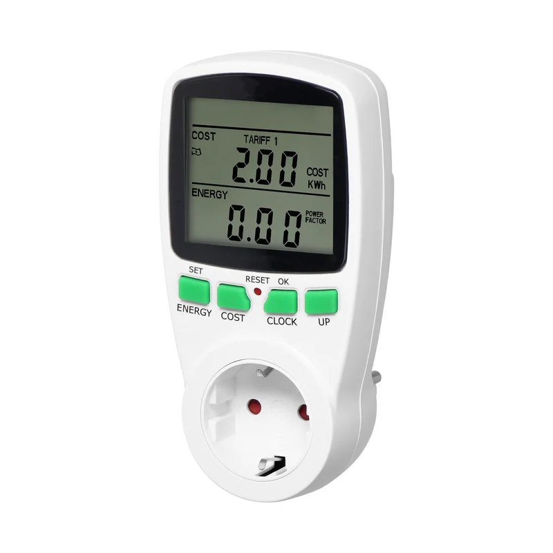 Zweitarif-Leistungsmesser mit LCD-Display, Max. Belastung 3680W, Weiß/Schwarz