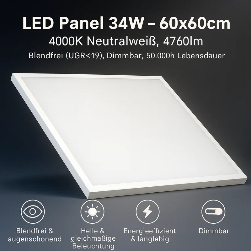 LED Panel 34W 4000K 4760lm 595x595 Einsatz in Büros, öffentlichen Gebäuden