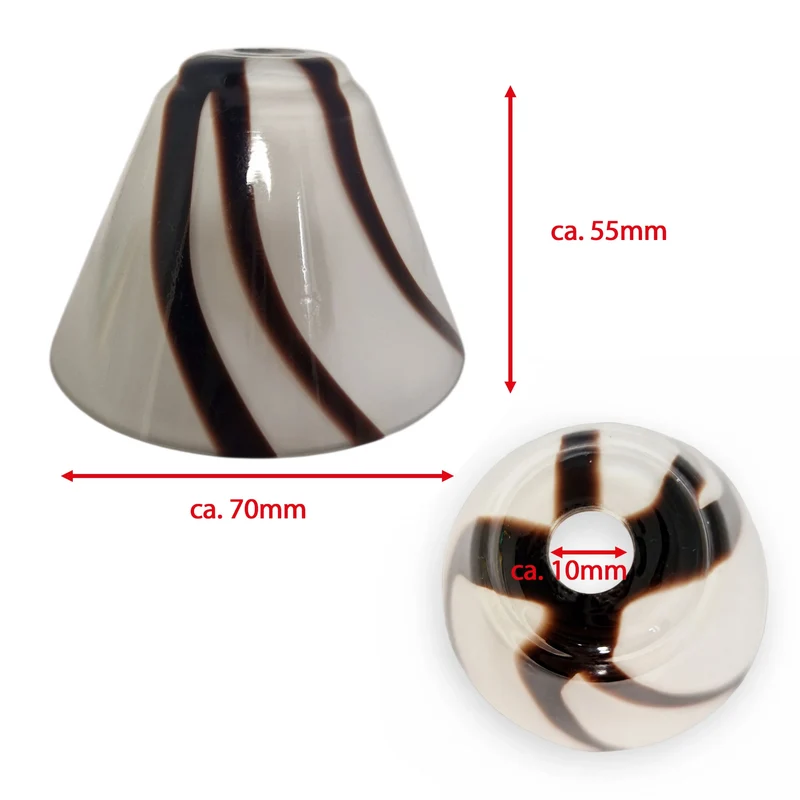 G4 Lampenglas Ersatzglas Ø 70 mm, H 55 mm – Weiß/Braun Glas-Lampenschirm mit 10 mm Loch
