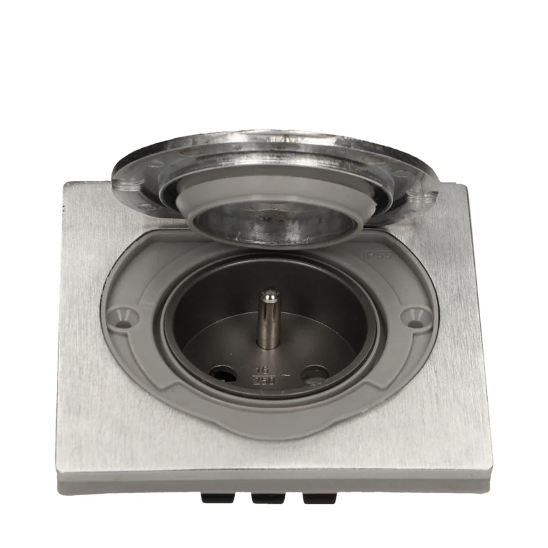 Steckdose für Unterputzmontage IP44 Edelstahl Schuko mit Klapp-Deckel