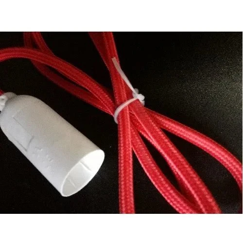 E14 Lampenfassung mit Schalter & Stecker – rotes Textilkabel – 1,5 m