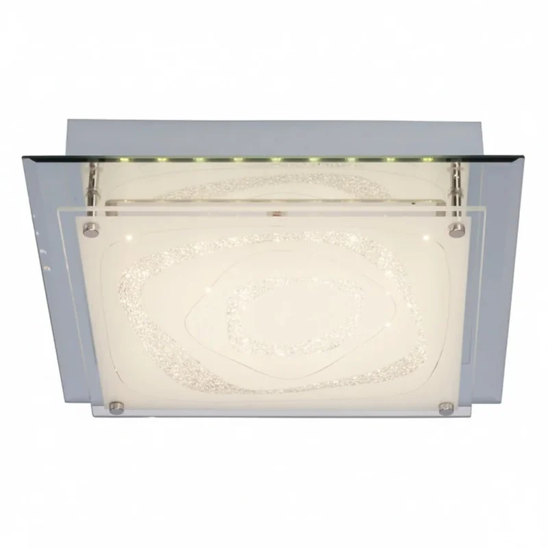 Fantasie LED Deckenleuchte eckig · flach · Glitzer · Silber · Glas