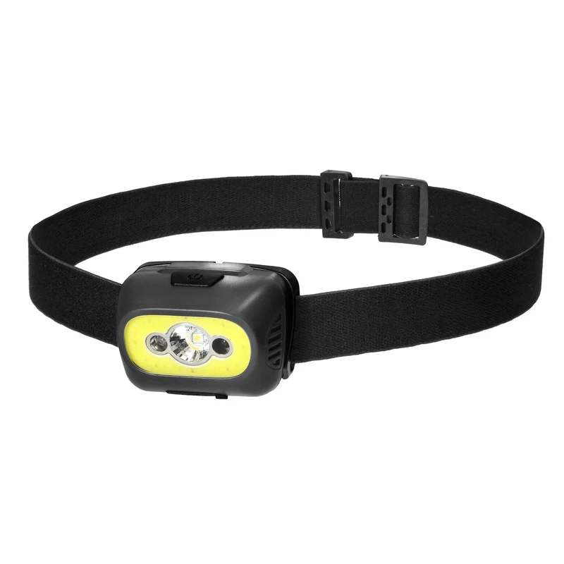 LED COB + LED Stirnlampe 3W, Berührungsloser Schalter, 1200mAh Akku, Schwarz