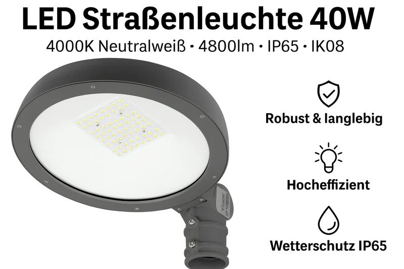 LED Straßenleuchte 40W, 4000K, 4800lm, 100-277V AC, T3