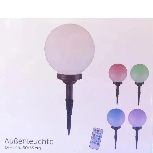 Außenkugel Gartenkugel 30 cm LED RGB Kugelleuchte mit Fernbedienung und Erdspieß