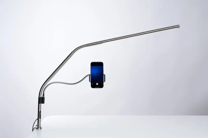 Slimline 4 Table (Brushed Steel) & Phone Holder Bundle