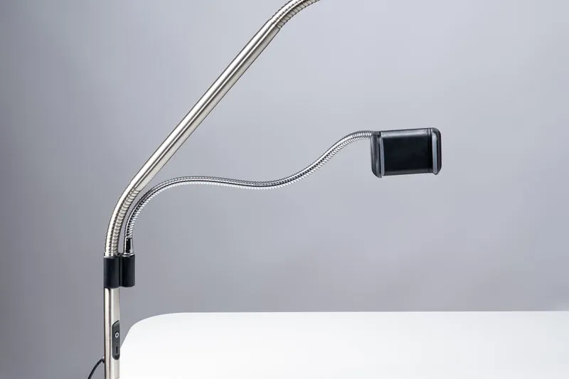 Slimline 4 Table (Brushed Steel) & Phone Holder Bundle
