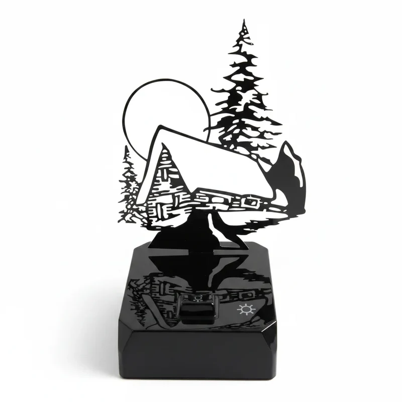 Sompex Shadow Winterlandschaft mit Hütte – LED-Schattenlampe mit Akku, dimmbar, 13 cm
