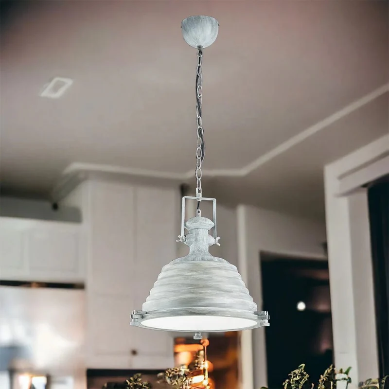 Industrie LOFT Pendellampe YORK – Retro Pendelleuchte antik weiß Ø 35 cm