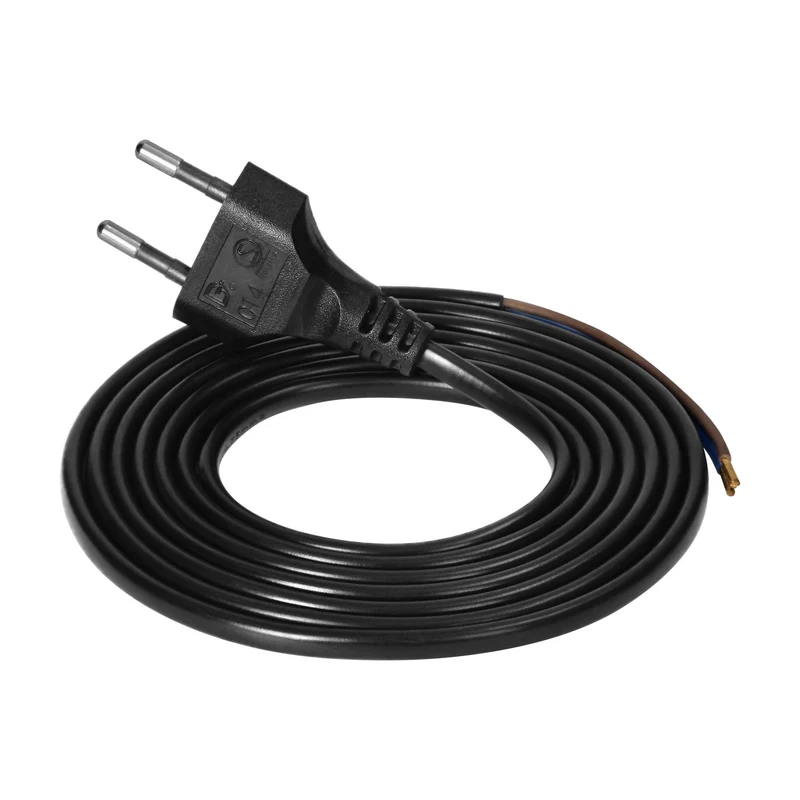 Euro-Netzkabel mit blanken Enden 2x0,75mm2, 1,9 Meter , weiß oder schwarz