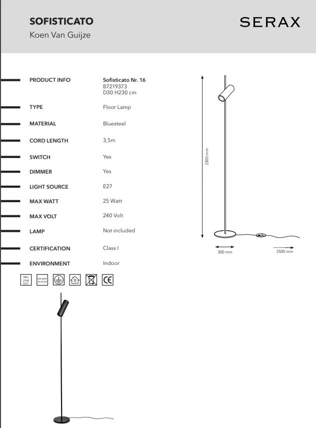 Stehlampe SOFISTICATO Nr. 16 Blaustahl D30 H230 Serax