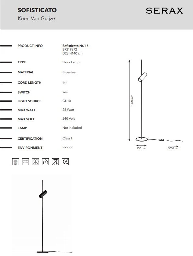 Stehlampe SOFISTICATO Nr. 15 Blaustahl D23 H140 Serax