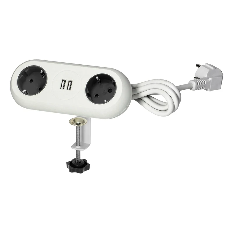 Tisch-Steckdose 2-fach 2x USB weiß Küche Büro Steckdosenleiste Schreibtisch