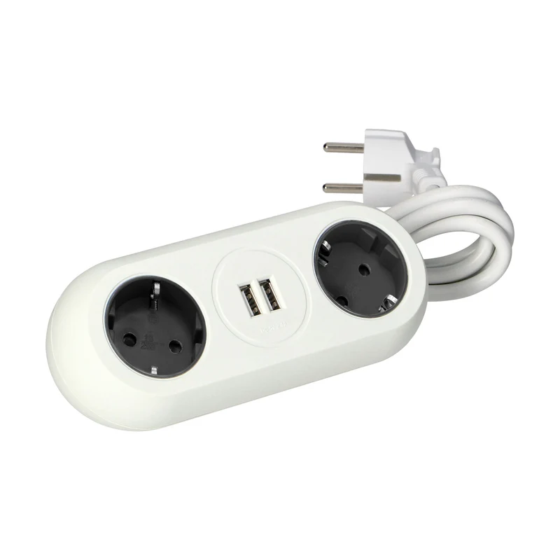 Tisch-Steckdose 2-fach 2x USB weiß Küche Büro Steckdosenleiste Schreibtisch