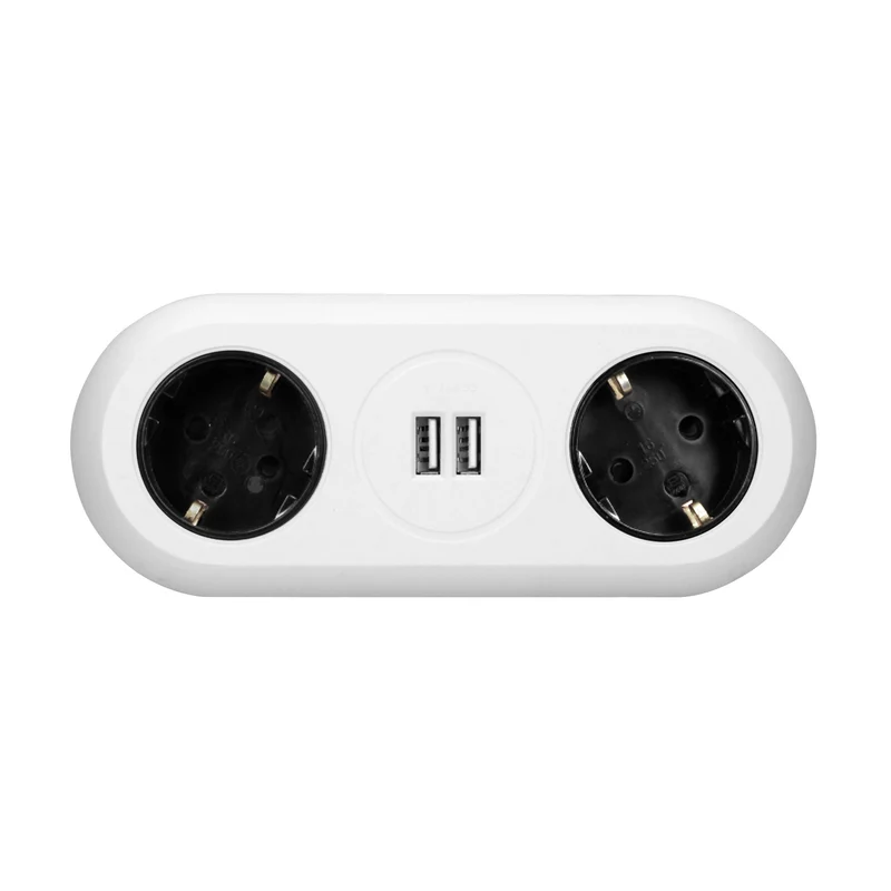 Tisch-Steckdose 2-fach 2x USB weiß Küche Büro Steckdosenleiste Schreibtisch