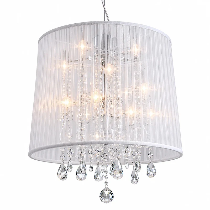 Hängeleuchte ORGANZA 10-flammig Weiß – Eleganter Kronleuchter mit Stoff & Kristallglas