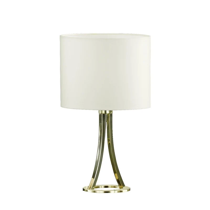 Honsel Mira Tischleuchte – Messing-Gold mit cremefarbenem Stoffschirm, 33 cm, E14