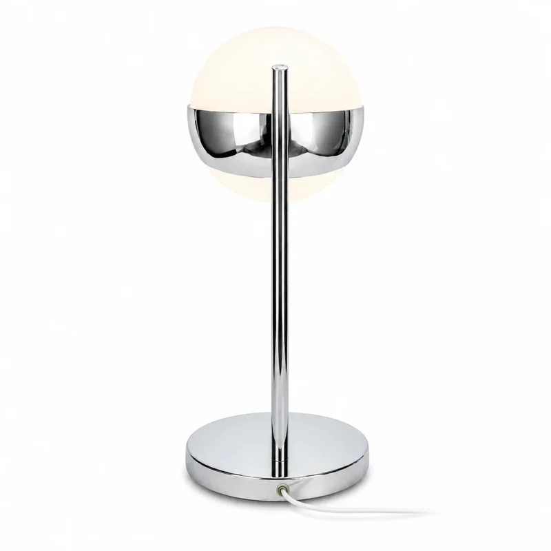 ESTO TAURUS Kugel-Tischlampe – weiße Opalglaskugel, Chrom glänzend, 47,5 cm, E27