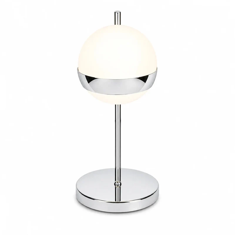 ESTO TAURUS Kugel-Tischlampe – weiße Opalglaskugel, Chrom glänzend, 47,5 cm, E27