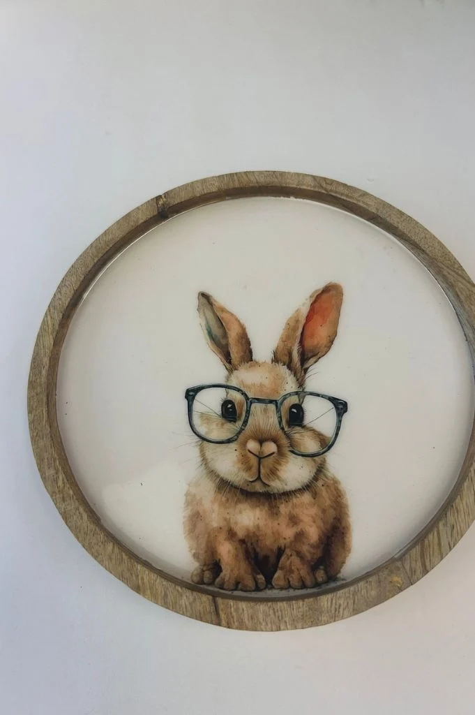 Deko Teller mit Hase Mangoholz