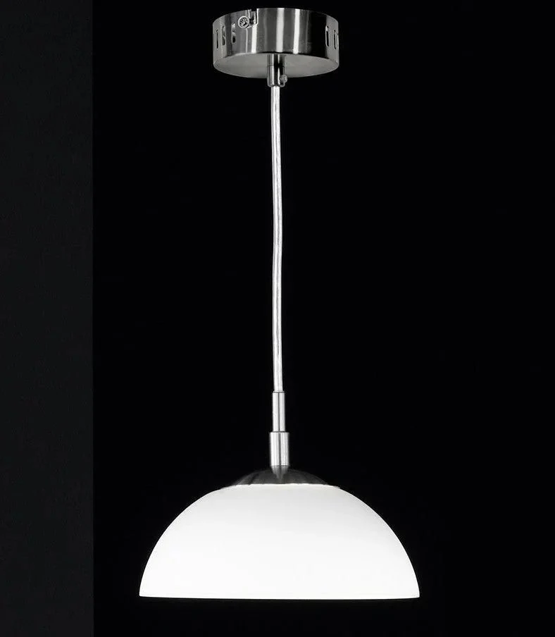 Lotta 5W LED Pendelleuchte rund – modernes Küchenpendel in Nickel & satiniertem Glas