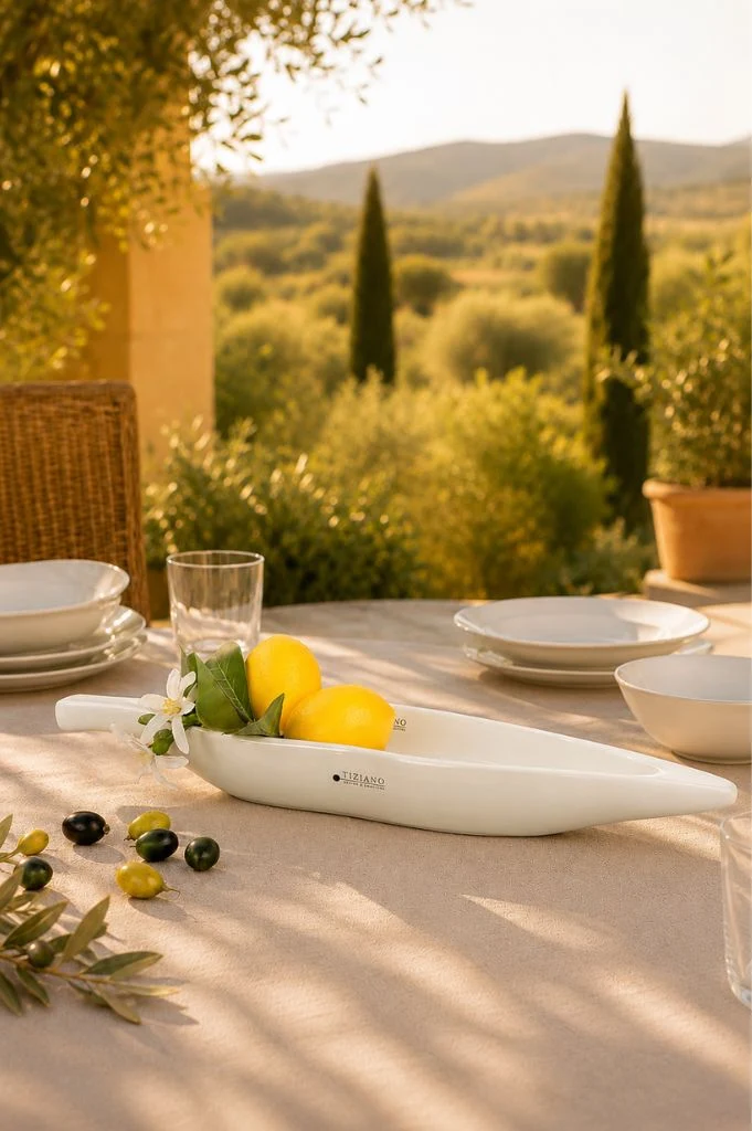 Blattschale Udine 40cm lang creme-weiß