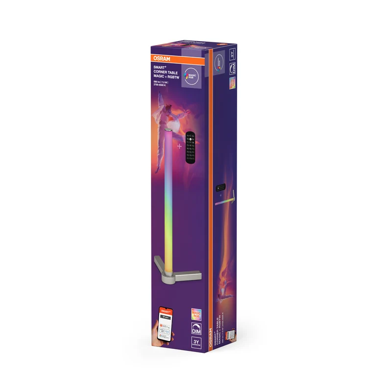 OSRAM Wifi SMART+ CORNER MAGIC Tischleuchte, RGB, 77lm, 7.5W, Remote Control, Silber