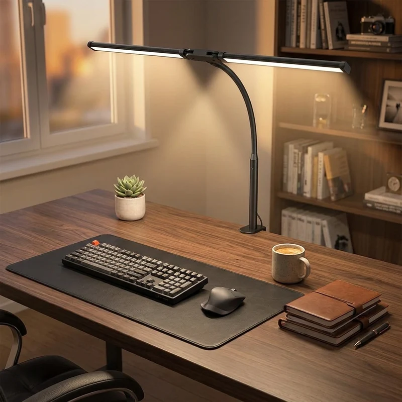 LED Schreibtischlampe mit Doppelkopf und Klemme für Homeoffice und Büro