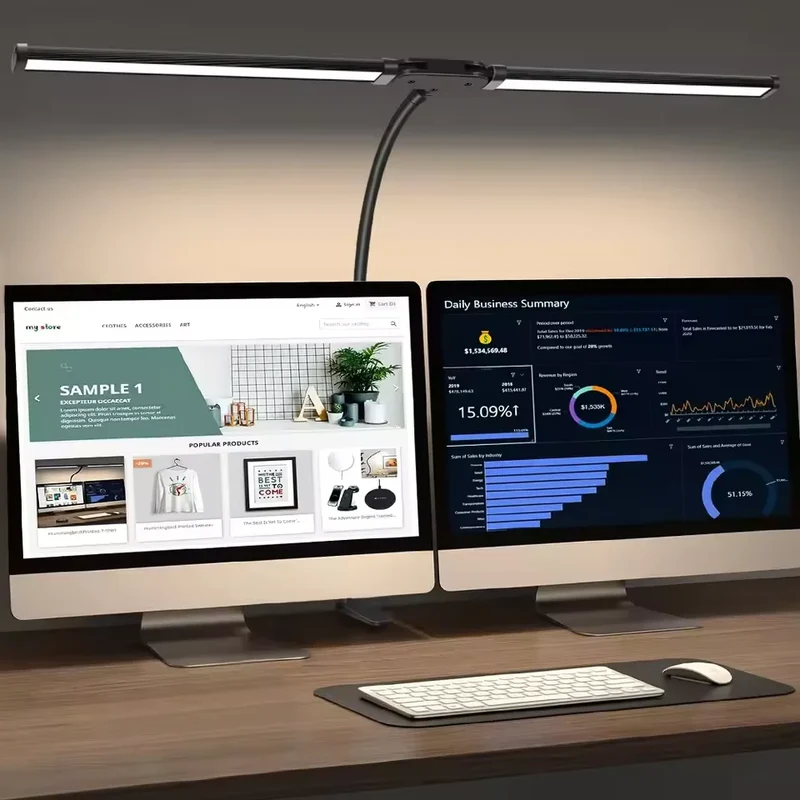 LED Schreibtischlampe mit Doppelkopf und Klemme für Homeoffice und Büro