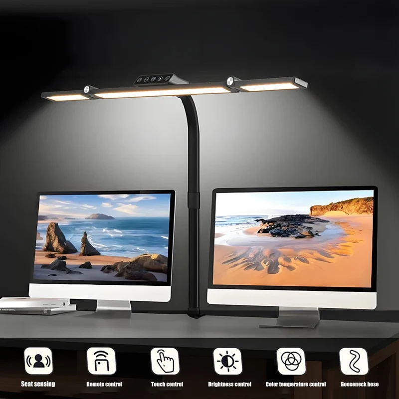 LED Schreibtischlampe mit Doppelkopf und Klemme für Homeoffice und Büro