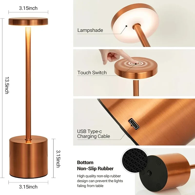 Nordische Akku-Tischlampe in Gelb mit Touch-Dimmer für Restaurant und Heimbar