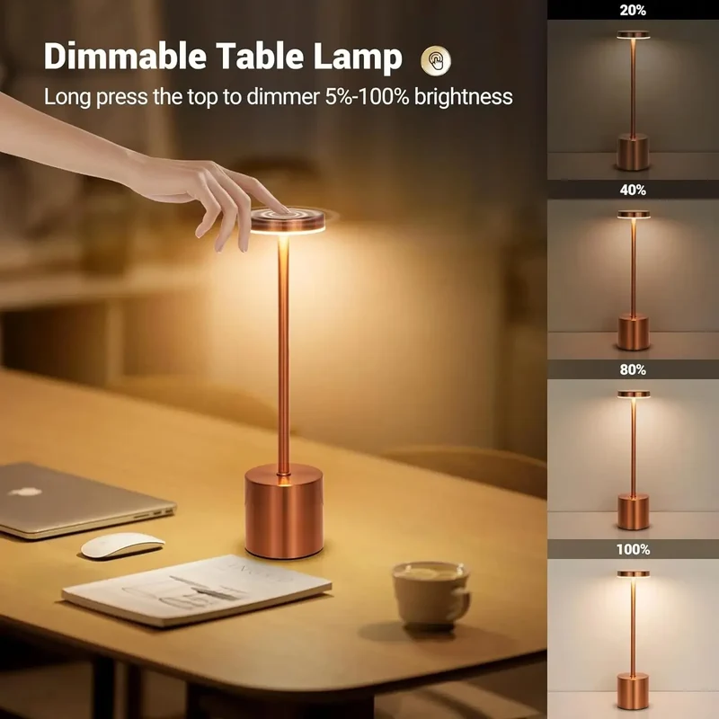 Nordische Akku-Tischlampe in Gelb mit Touch-Dimmer für Restaurant und Heimbar