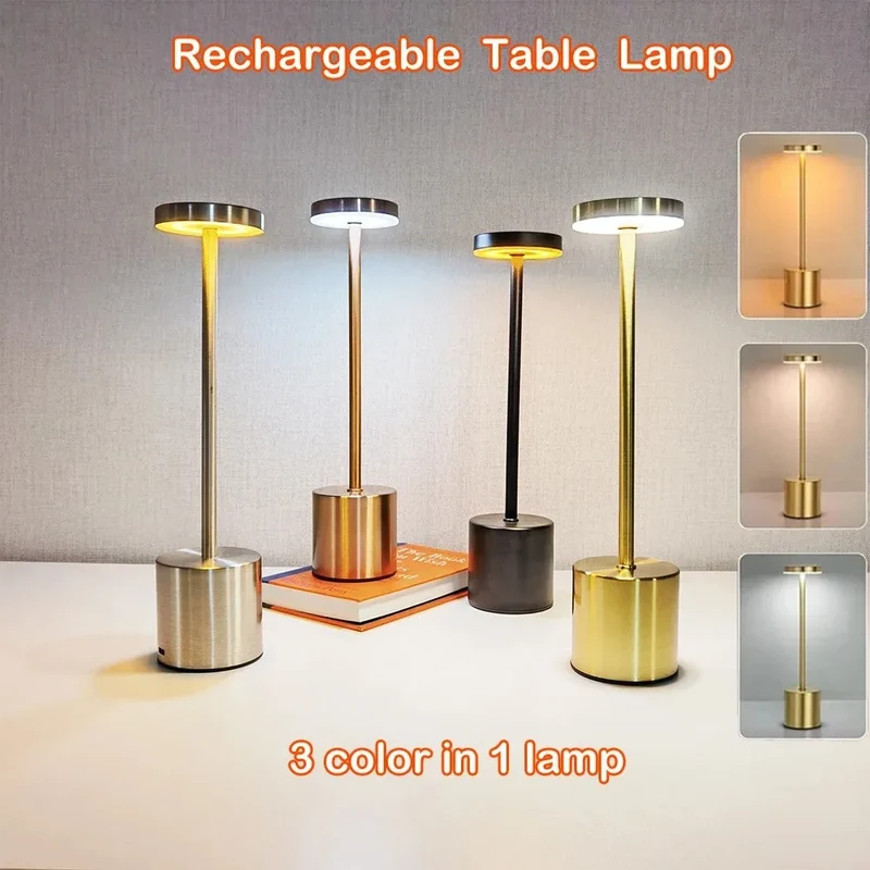Nordische Akku-Tischlampe in Gelb mit Touch-Dimmer für Restaurant und Heimbar