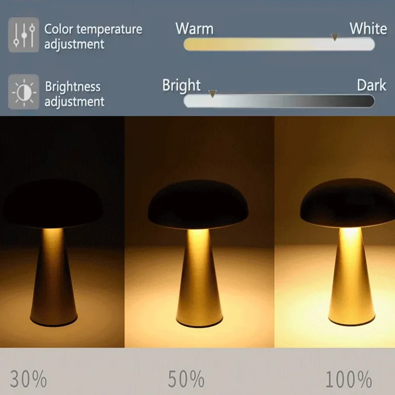 Retro Pilz-Tischlampe mit Touch-Schalter und Akku für Nachttisch und Restaurant