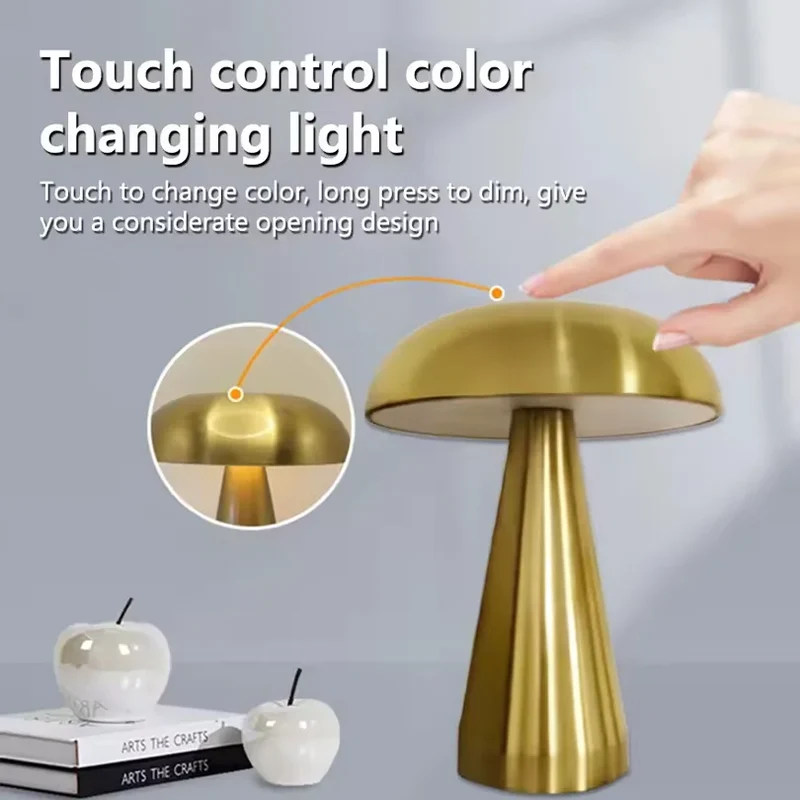 Retro Pilz-Tischlampe mit Touch-Schalter und Akku für Nachttisch und Restaurant
