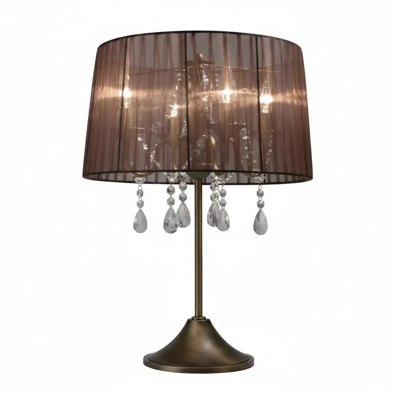 Sompex ORGANZA Kristall-Tischlampe – Bronze, brauner Organza-Schirm, 58 cm, 4 × E14, dimmbar
