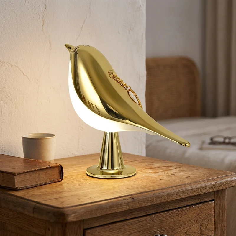 Nordische Vogel LED Tischlampe dimmbar für Nachttisch und Arbeitszimmer
