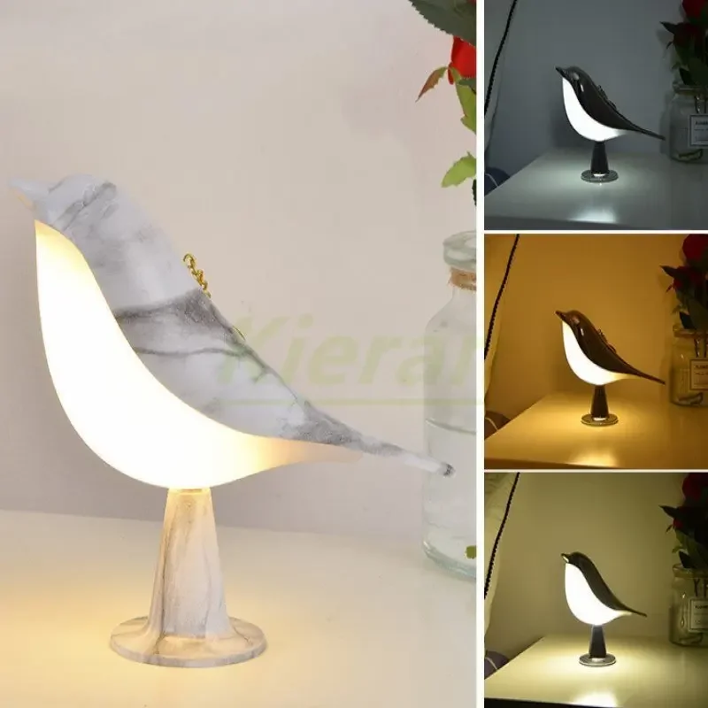 Nordische Vogel LED Tischlampe dimmbar für Nachttisch und Arbeitszimmer