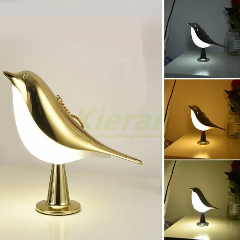 Nordische Vogel LED Tischlampe dimmbar für Nachttisch und Arbeitszimmer