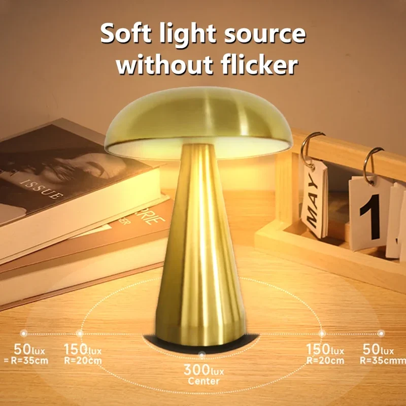 Pilz Retro Tischlampe dimmbar aus Eisen mit Touch-Steuerung für Café und Schreibtisch