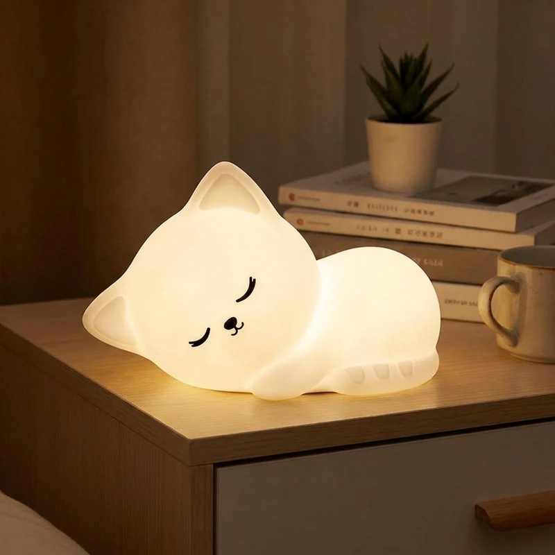 Silikon Katzen-Nachtlicht LED aufladbar für Kinderzimmer und Babyzimmer