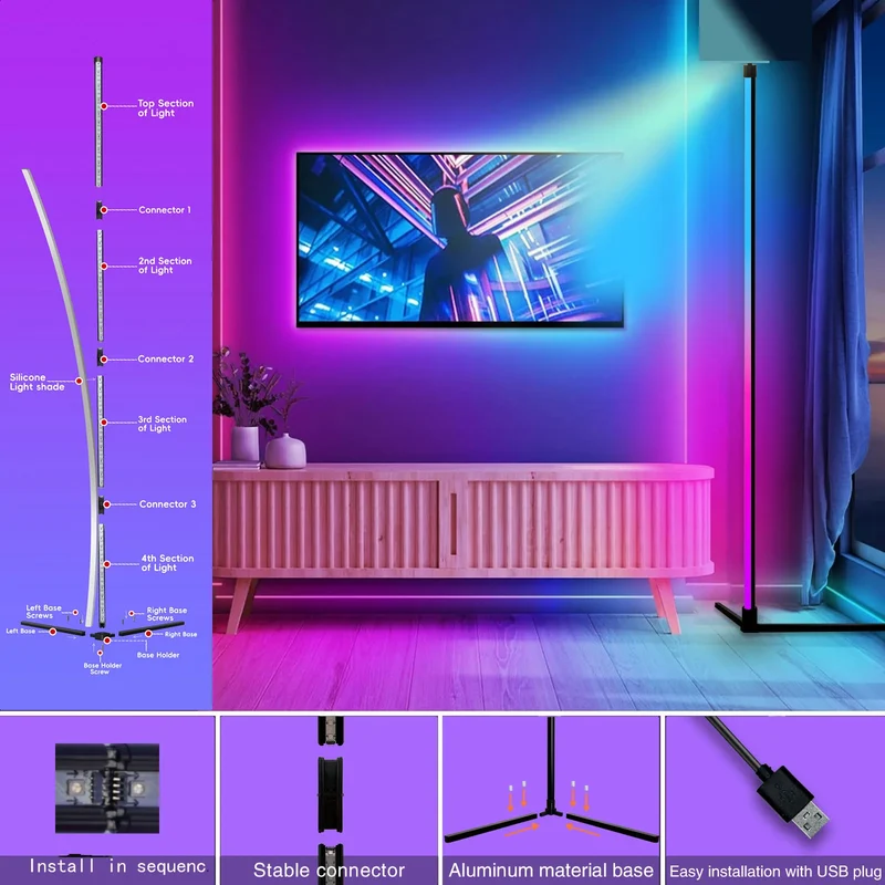 LED Stehlampe mit Musiksynchronisation und RGB Farbwechsel für Wohnzimmer