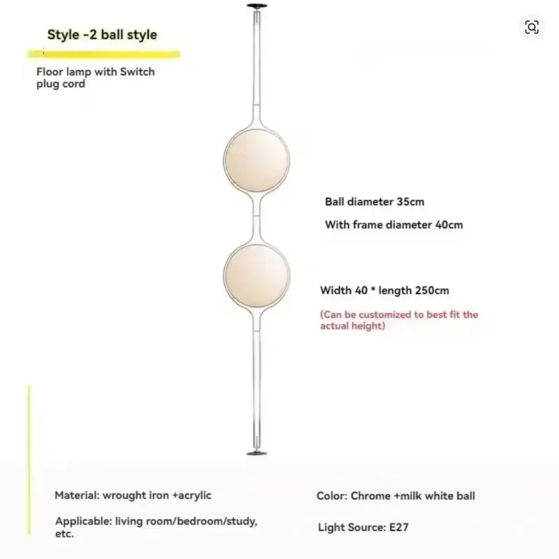 Stehlampe mit Acrylkugel und Chromständer als Designleuchte für Wohnzimmer