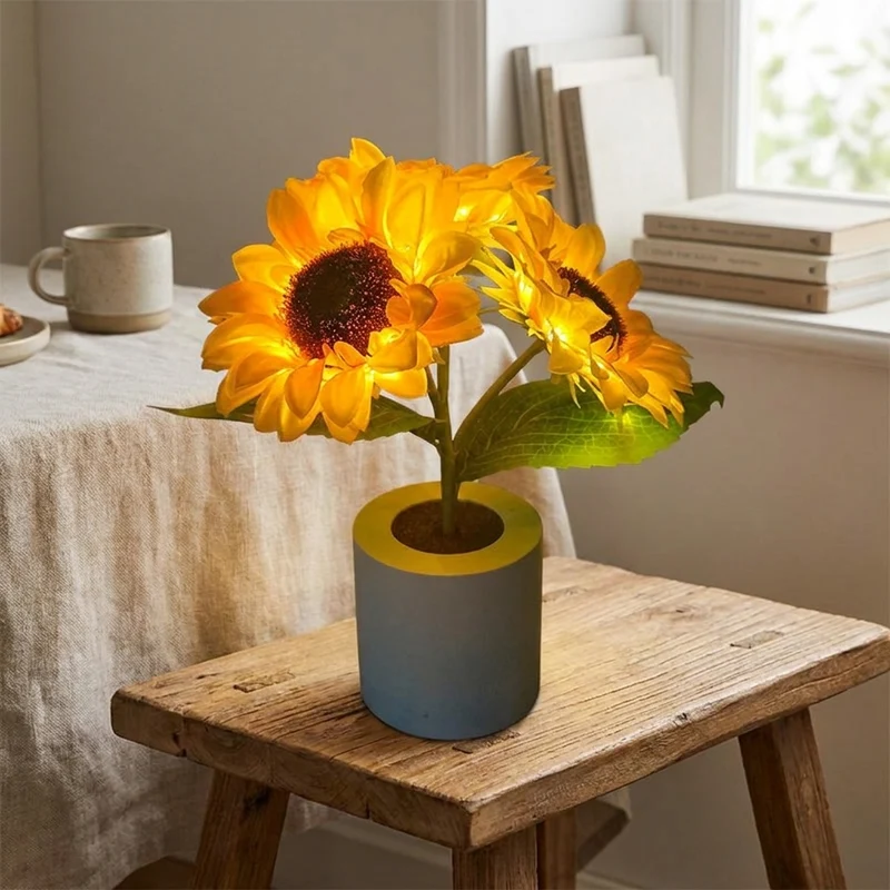 Sonnenblumen LED Tischlampe aufladbar für Schlafzimmer und Homeoffice Deko