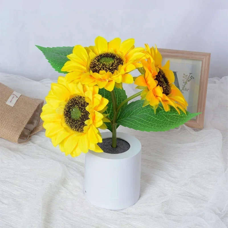 Sonnenblumen LED Tischlampe aufladbar für Schlafzimmer und Homeoffice Deko