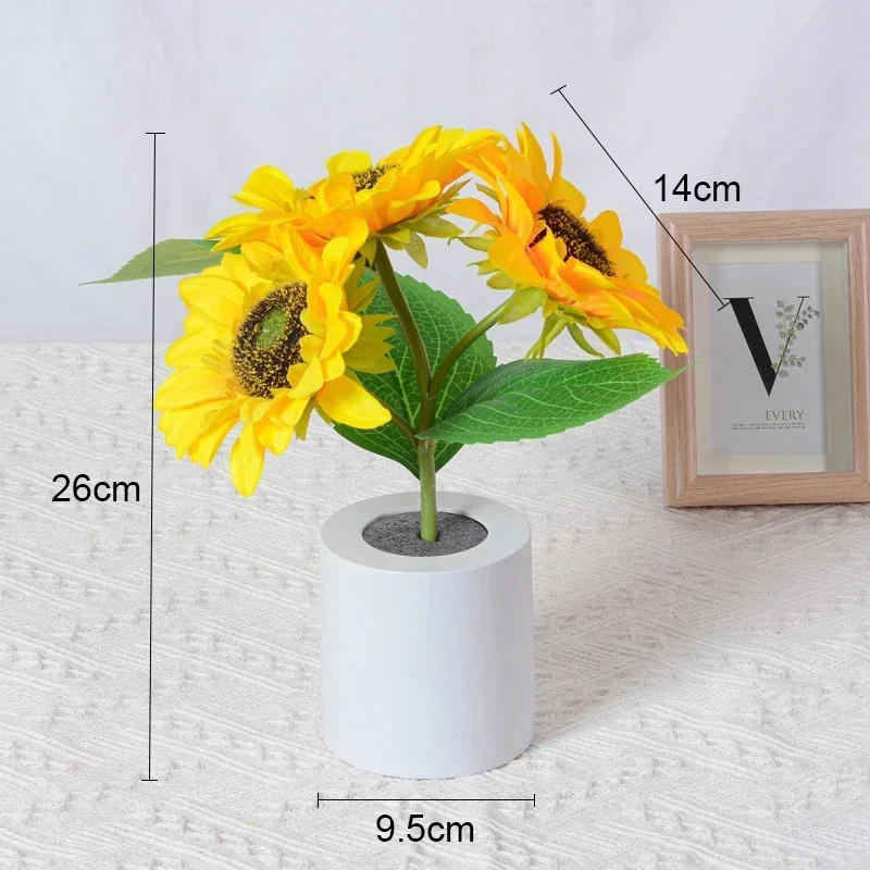 Sonnenblumen LED Tischlampe aufladbar für Schlafzimmer und Homeoffice Deko
