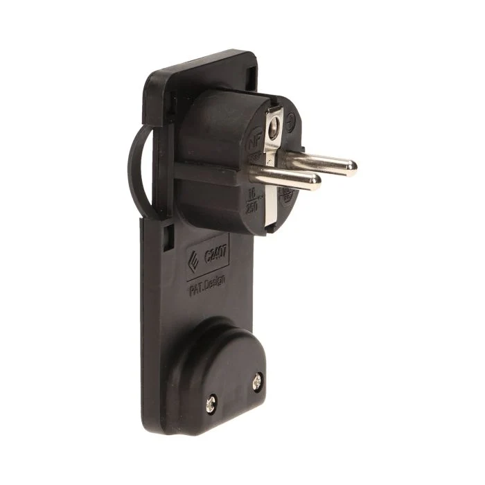 Hochwertiger Flachstecker-Winkelstecker mit Handgriff, uni-Schuko, Schwarz/Weiß